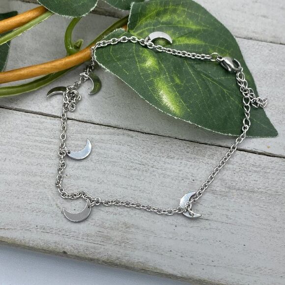 Crescent Moon Stainless Steel Anklet - Picture 3 of 3